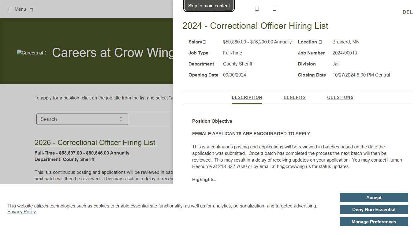 2024-correctional-officer-hiring-list Job Details tab Career Pages